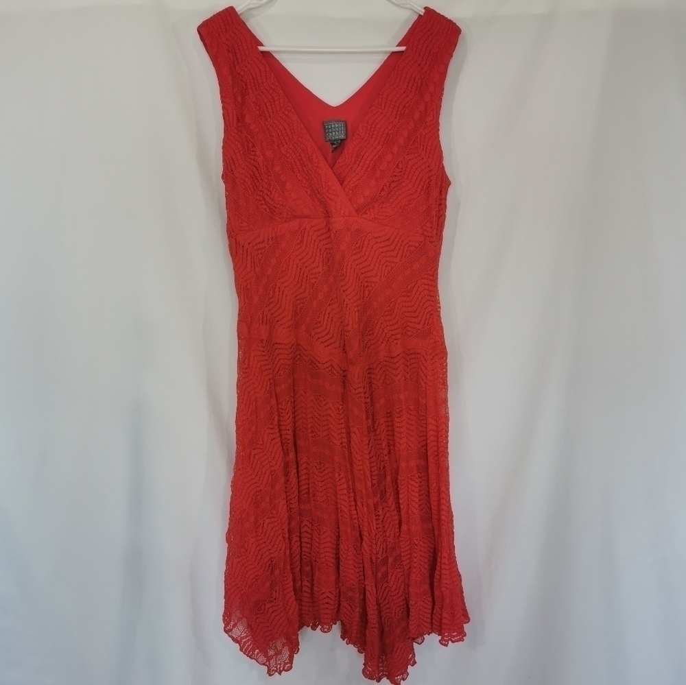 NWT Rabbit Rabbit Rabbit Handkerchief Hem Lace Midi Dress in Coral - Sz 16
